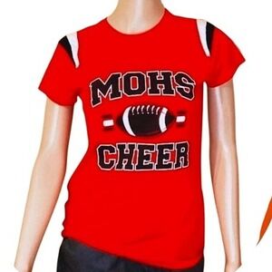 MOHS Cheer Football‎ Graphic T-Shirt Red Short Sleeve Top Women Small